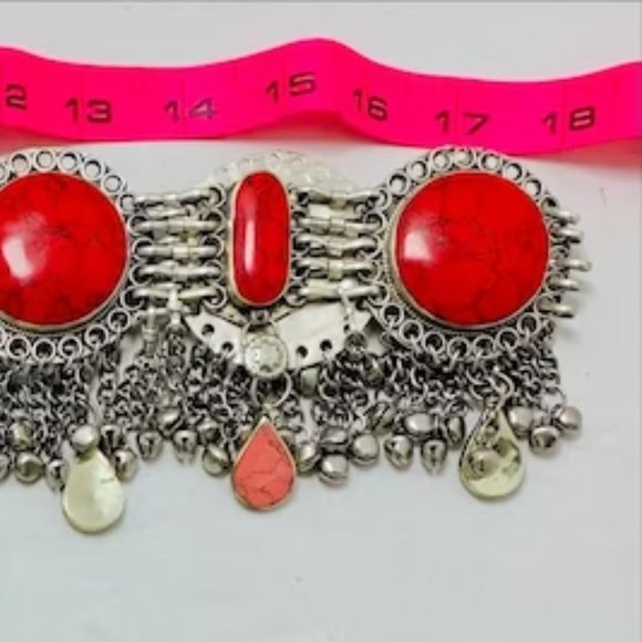 Vintage Kuchi Coral Stone Belly Dance Belt: Afghan Tribal Jewelry main image 8